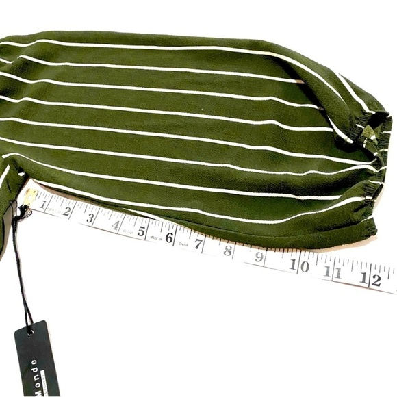 Haute Monde Dark Olive Striped Jumpsuit Size Medium Wide Legs Elastic Waist - Picture 15 of 15